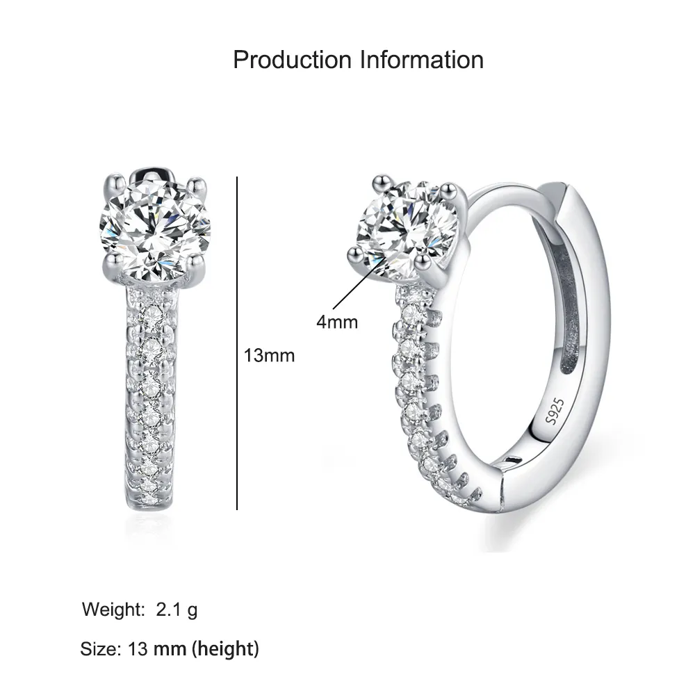 925 Sterling Silver Minimalist Round Zircon Hoop Earring 60200346 - image2
