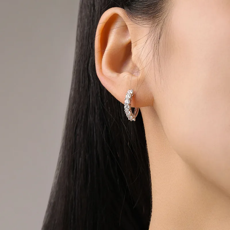 925 Sterling Silver Full Zircon Hoop Earring 60200347 - image1
