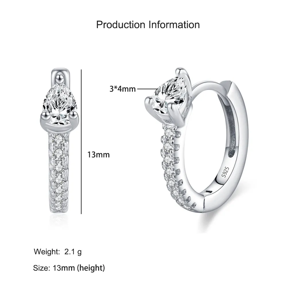 925 Sterling Silver Teardrop Zircon Hoop Earring 60200348 - image2
