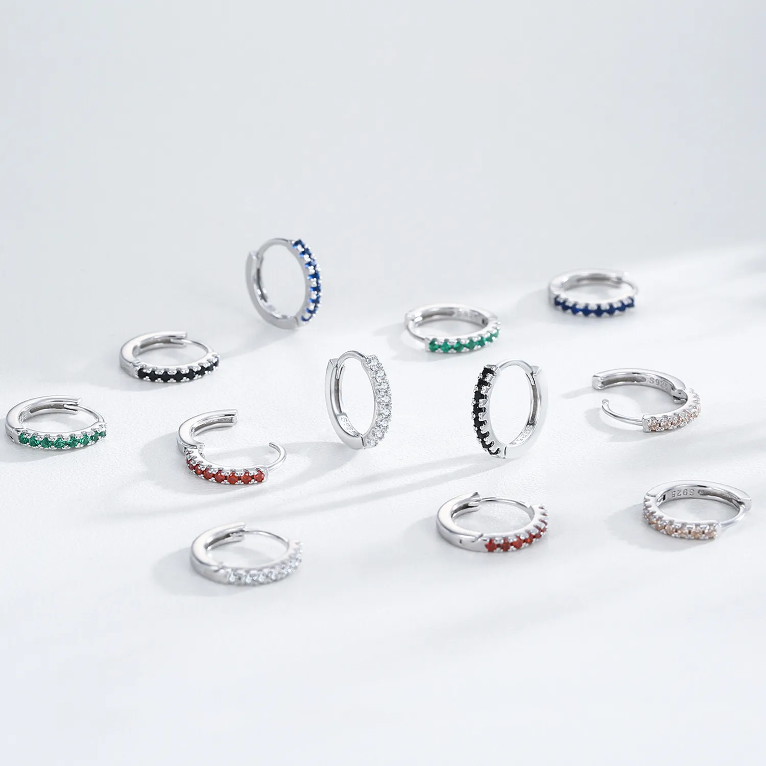 925 Sterling Silver Colorful Zircon Mini Hoop Earring 60200349 - image3