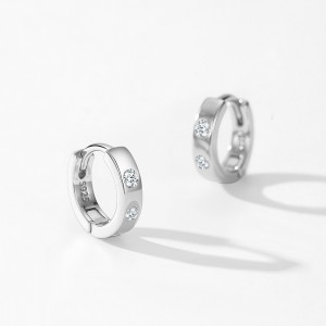 925 Sterling Silver Minimalist Geometric Zircon Hoop Earring 60200350