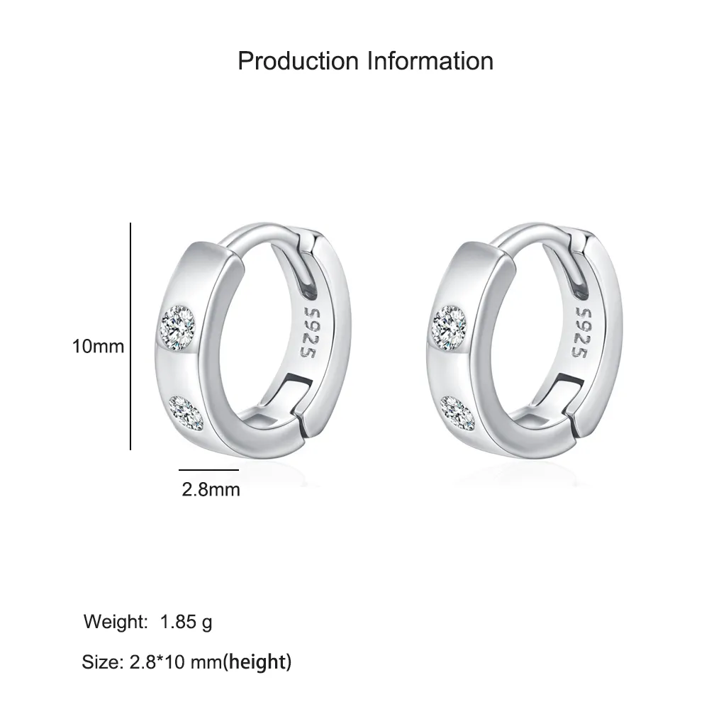 925 Sterling Silver Minimalist Geometric Zircon Hoop Earring 60200350 - image2