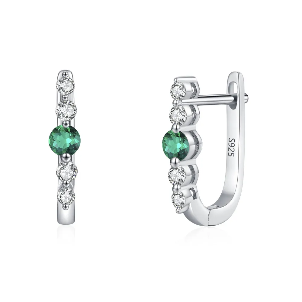 925 Sterling Silver Vintage Emerald U-Shaped Earring 60200351