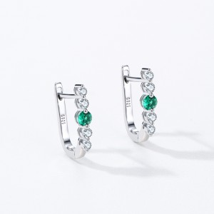 925 Sterling Silver Vintage Emerald U-Shaped Earring 60200351
