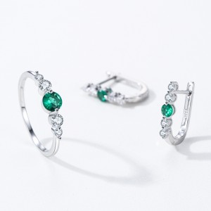 925 Sterling Silver Vintage Emerald U-Shaped Earring 60200351