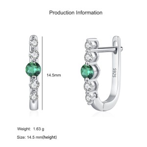 925 Sterling Silver Vintage Emerald U-Shaped Earring 60200351