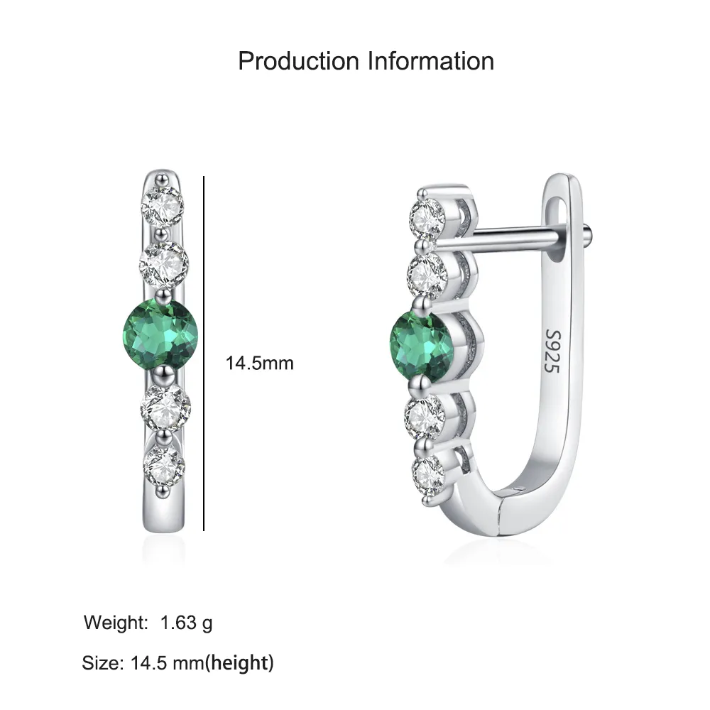 925 Sterling Silver Vintage Emerald U-Shaped Earring 60200351 - image2
