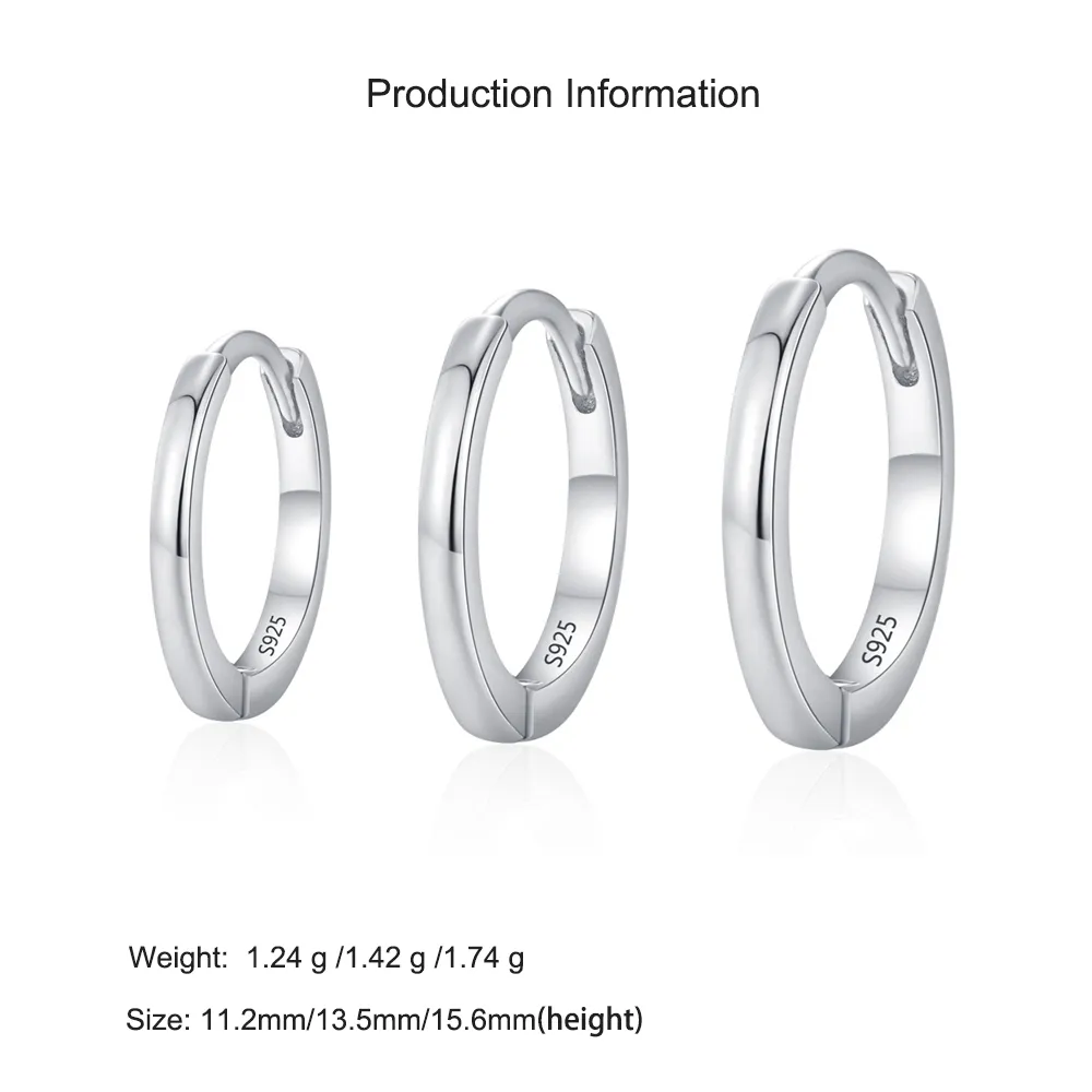 925 Sterling Silver Minimalist Plain Round Hoop Earrings 60200352 - image4