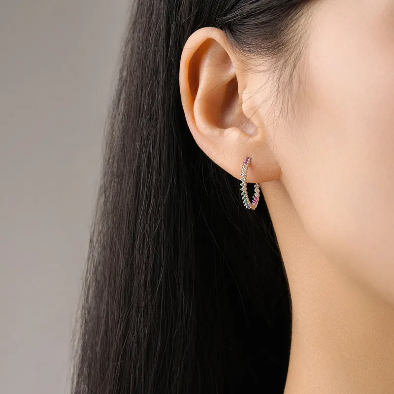 925 Sterling Silver Colorful Zircon Hoop Earring 60200353 - image1