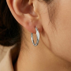 925 Sterling Silver Sculptural Rhombus Huggies Earrings 60200357