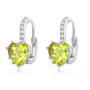 925 Sterling Silver Heart-Shaped Natural Gemstone Pave Hoop Earring 60200358