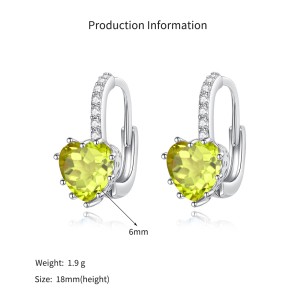 925 Sterling Silver Heart-Shaped Natural Gemstone Pave Hoop Earring 60200358