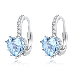 925 Sterling Silver Heart-Shaped Natural Gemstone Pave Hoop Earring 60200358