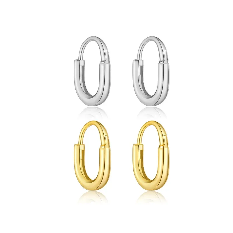 925 Sterling Silver Minimalist U-Shaped Hoops 60200359 925 Sterling Silver Minimalist U-Shaped Hoops 60200359