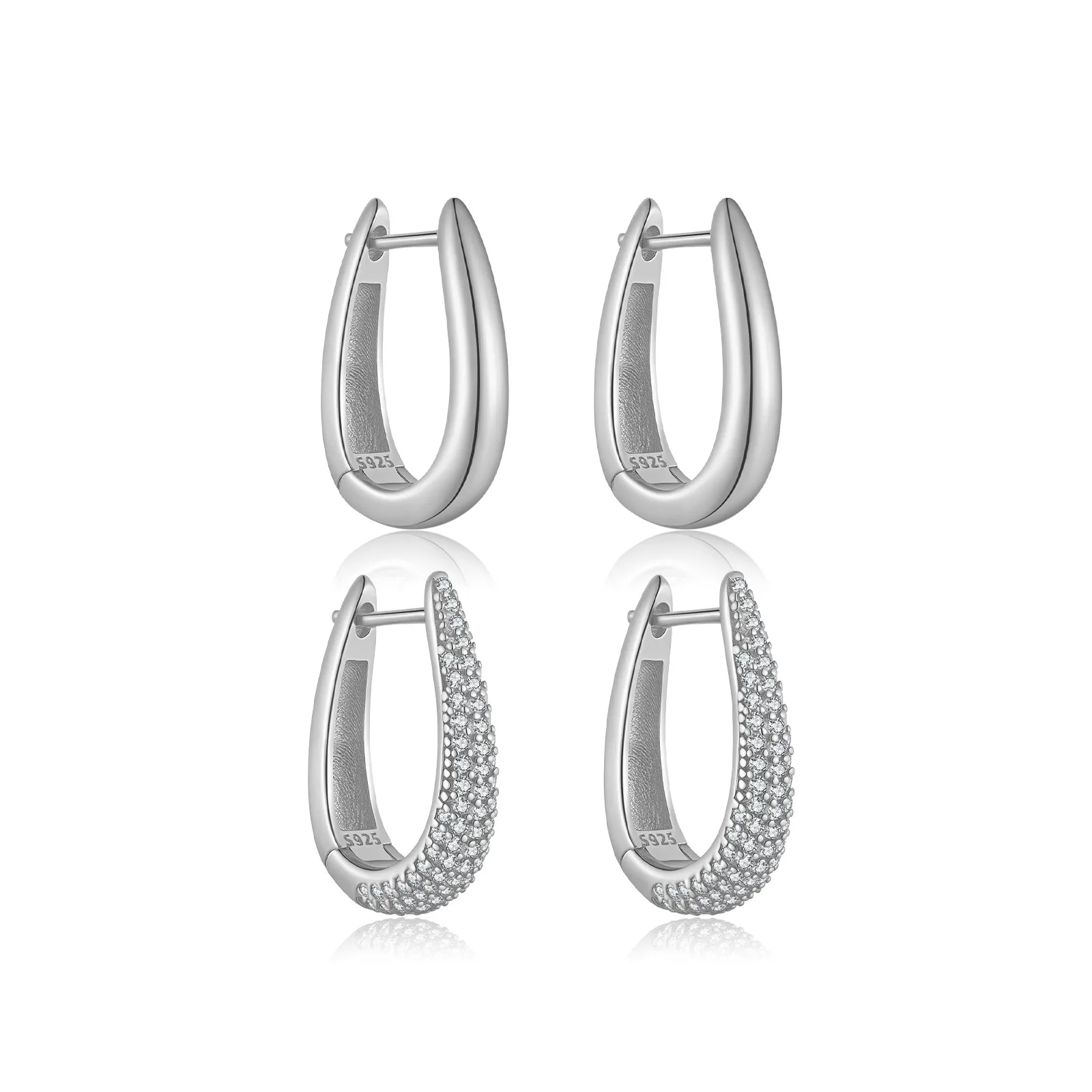 925 Sterling Silver U-Shaped Huggie Hoops 60200360 - image3