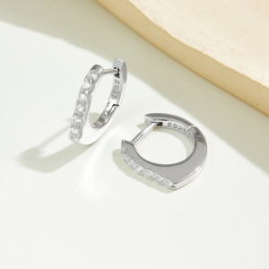 925 Sterling Silver Pave Huggie Hoops 60200361