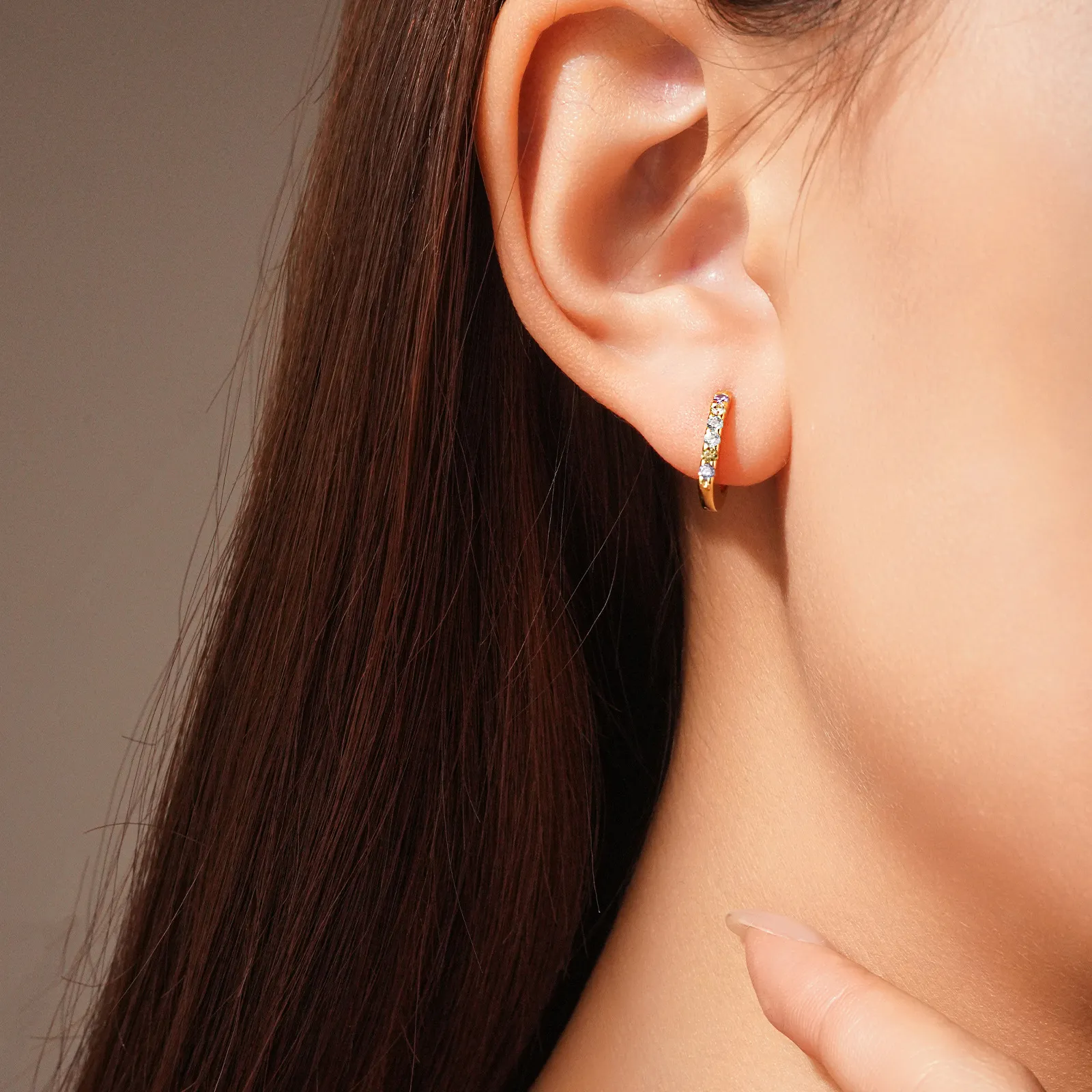 925 Sterling Silver Pave Huggie Hoops 60200361 - image1