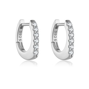 925 Sterling Silver Pave Huggie Hoops 60200361