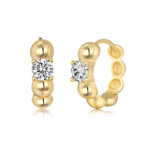 925 Silver Solitaire Zirconia Bubble Huggie Hoop Earrings 60200362