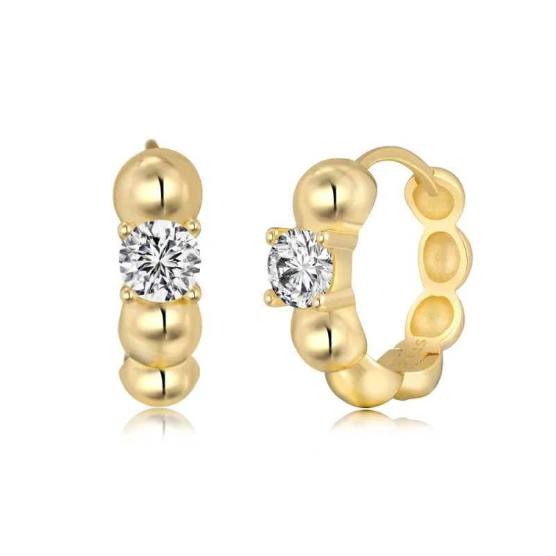 925 Silver Solitaire Zirconia Bubble Huggie Hoop Earrings 60200362