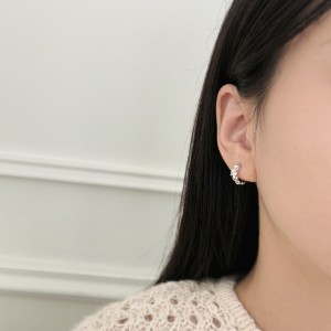 925 Silver Solitaire Zirconia Bubble Huggie Hoop Earrings 60200362