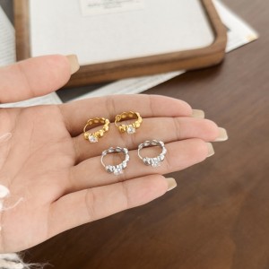 925 Silver Solitaire Zirconia Bubble Huggie Hoop Earrings 60200362