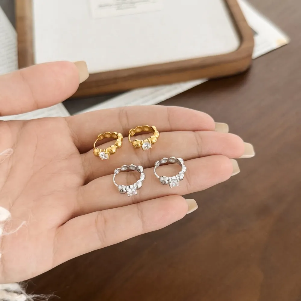 925 Silver Solitaire Zirconia Bubble Huggie Hoop Earrings 60200362 - image3