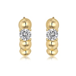 925 Silver Solitaire Zirconia Bubble Huggie Hoop Earrings 60200362