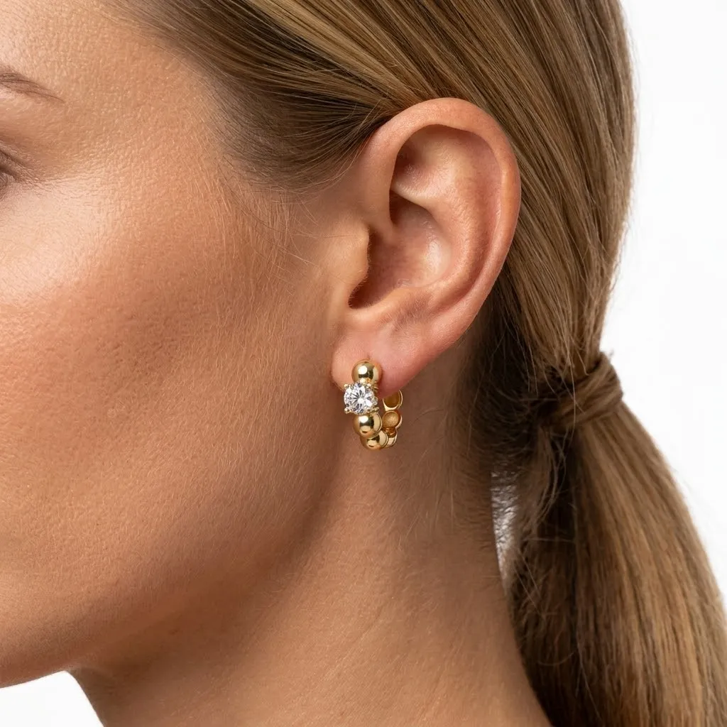 925 Silver Solitaire Zirconia Bubble Huggie Hoop Earrings 60200362 - image1