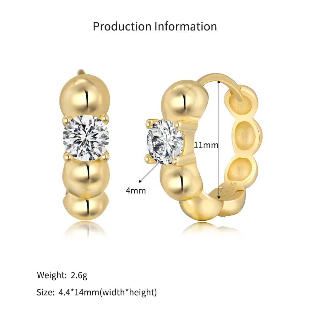 925 Silver Solitaire Zirconia Bubble Huggie Hoop Earrings 60200362 - image4