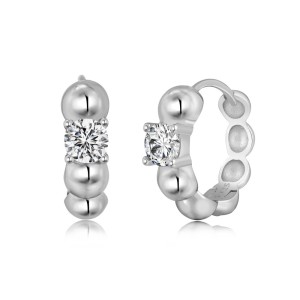 925 Silver Solitaire Zirconia Bubble Huggie Hoop Earrings 60200362