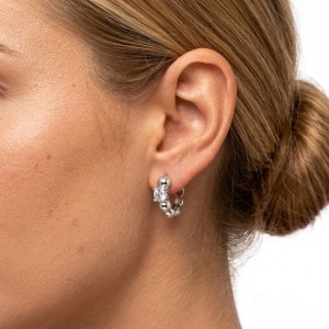 925 Silver Solitaire Zirconia Bubble Huggie Hoop Earrings 60200362