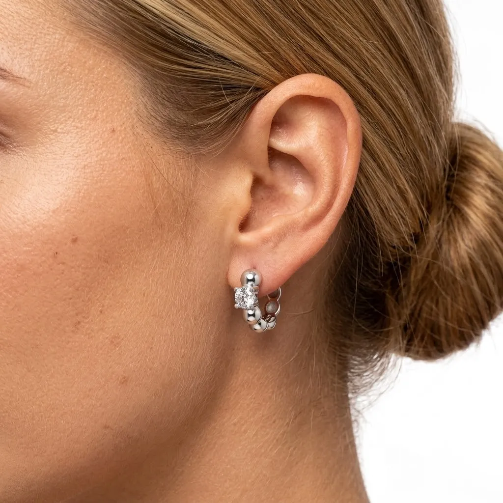 925 Silver Solitaire Zirconia Bubble Huggie Hoop Earrings 60200362 - image2