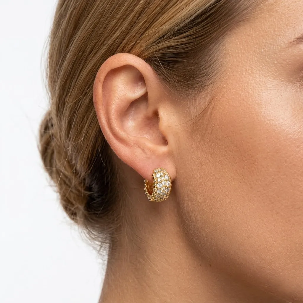 925 Silver Wide Pave Huggie Hoop Earrings 60200363 - image1