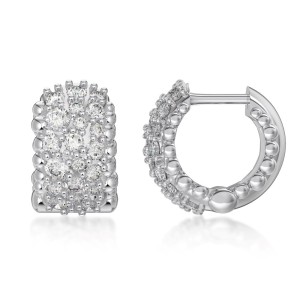 925 Silver Wide Pave Huggie Hoop Earrings 60200363 925 Silver Wide Pave Huggie Hoop Earrings 60200363