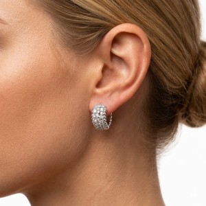 925 Silver Wide Pave Huggie Hoop Earrings 60200363 925 Silver Wide Pave Huggie Hoop Earrings 60200363