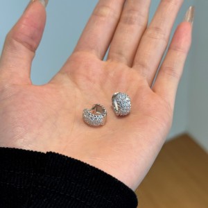 925 Silver Wide Pave Huggie Hoop Earrings 60200363 925 Silver Wide Pave Huggie Hoop Earrings 60200363