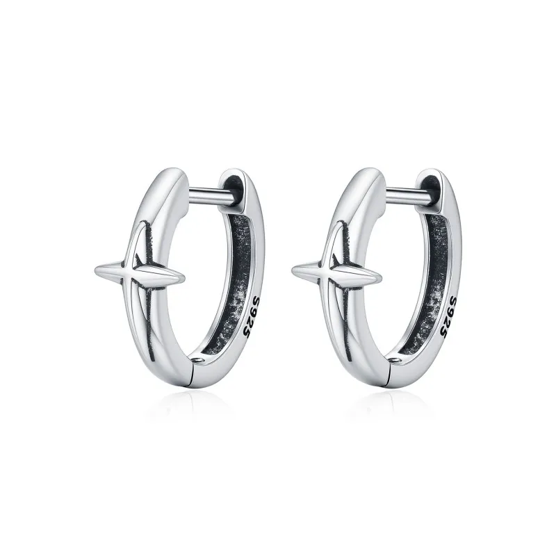 Wholesale 925 Sterling Silver Vintage Cross Star Huggie Hoop Earrings 60200364