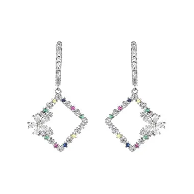 Colorful Cubic Zirconia Square Flower Hoop Earring 60300002