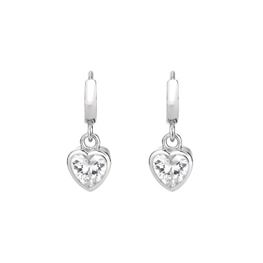 Silver Cubic Zirconia Heart Hoop Earring 60300005