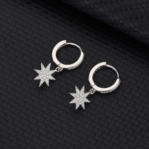 Silver Cubic Zirconia Star Hoop Earring 60300006