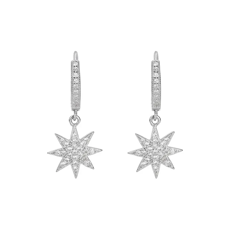 Silver Cubic Zirconia Star Hoop Earring 60300006