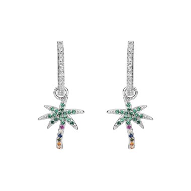 Silver Cubic Zirconia Coconut Palm Hoop Earring 60300007