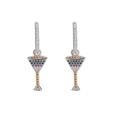 Silver Cubic Zirconia Cocktail Cup Hoop Earring 60300008