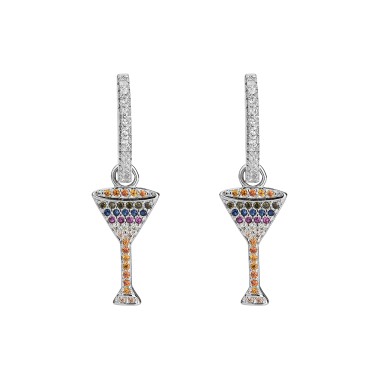 Silver Cubic Zirconia Cocktail Cup Hoop Earring 60300008