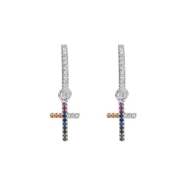 Silver Cubic Zirconia Cross Hoop Earring 60300011