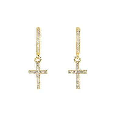 Silver Cubic Zirconia Cross Hoop Earring 60300012