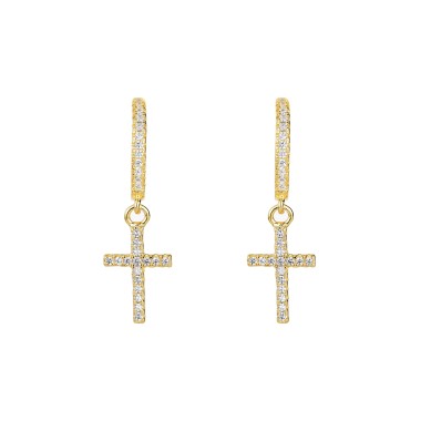 Silver Cubic Zirconia Cross Hoop Earring 60300012
