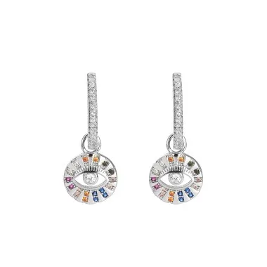 Silver Cubic Zirconia Evil Eyes Hoop Earring 60300017