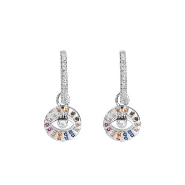 Silver Cubic Zirconia Evil Eyes Hoop Earring 60300017